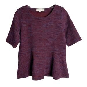 Ann Taylor Loft Women's Sweater Size S Peplum Purple Marled Knit Short Sleeve